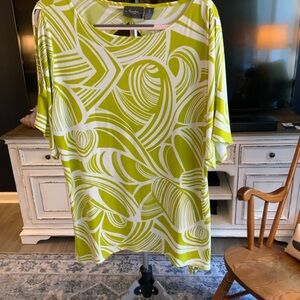 Chico's Lime Green and White Abstract Blouse